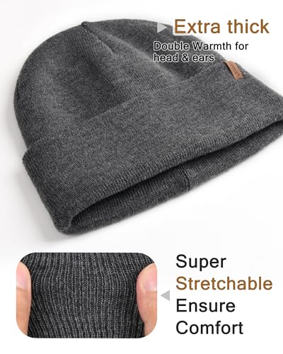 Image of FURTALK Mens Beanie Fleece Lined Winter Hats Double Layered Stylish Knited Cuffed Plain Hat