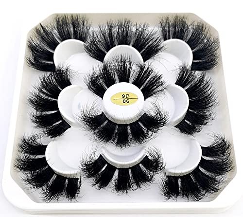 HBZGTLAD new 5 Pairs 25 mm 3d Mink Lashes Bulk Faux with Custom Natural Mink Lashes Pack Short Wholesales Natural False Eyelashes (9D-06)