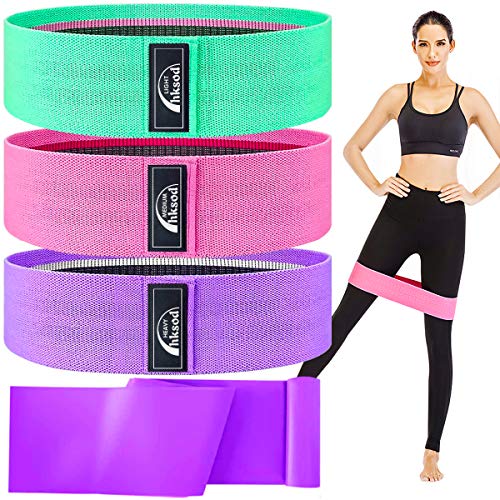 hksod Booty Bands, 3 Levels Fabric Resistance Bands for Legs and Butt, 1 Latex Elastic Band for Yoga Pilates, Non Slip Workout Bands Exercise Bands Resistance Loop Band Sports Fitness Bands for Women