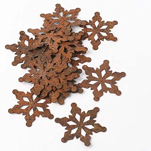 Pack of 18 Primitive Rusty Tin Snowflake Cutouts - Rusted Metal Christmas Holiday Shapes for Crafts and Rustic Decorations (2