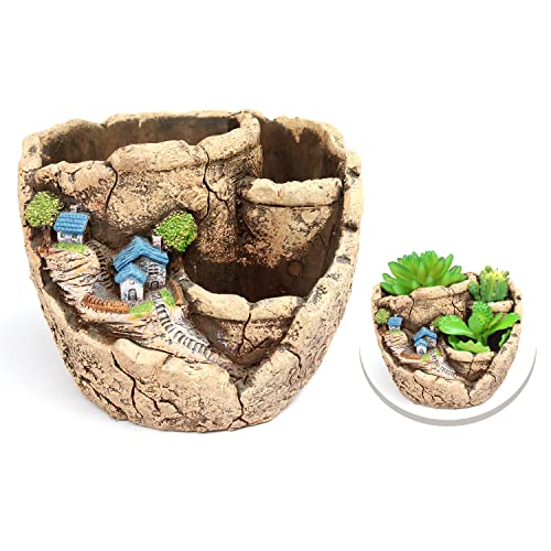 PUOO Succulent Plant pots, 5.3' Succulent Plant Cactus Creative pots, Home, Office and Garden pots Decoration, Exquisite Valentine's Day, Christmas, Birthday Gifts (Country Lane - Yellow)