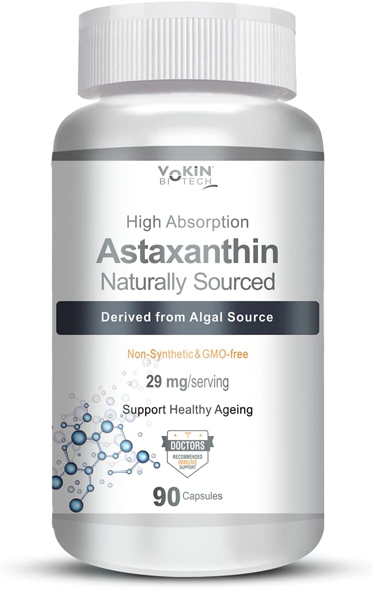 Vokin Biotech Astaxanthin 29mg - Naturally Sourced from Algae - Non-Synthetic - Best or Healthy Ageing - 90 Capsules
