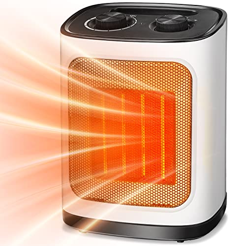 Kismile Portable Electric Space Heater, Small Ceramic Heater Fan with Thermostat, Tip-Over and Overheat Protection,Fast Heating for Home/Office,1500W