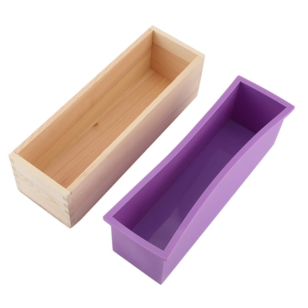 Stampo Per Sapone In Silicone 1200 Ml Con Guscio In Legno, Rettangolare A Pagnotta, FDA E SGA, Adatto Per Torta, Cioccolato, Ghiaccio, FAI DA TE - Viola