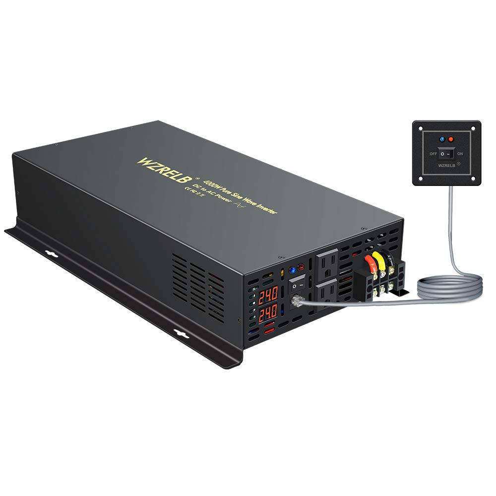 WZRELB 4000W 24VDC 120VAC Pure Sine Wave Power Inverter, 2 AC Outlets, Wired Remote Control, RV