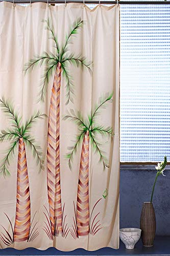 Blue Grass PVC Brush Painted Palm Tree Hand Painted Shower Curtai...