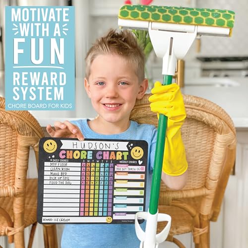 Image of Magnetic Chore Chart for Kids Dry Erase Reward Chart for Home and Classroom | Smiley Chalk Reusable Behavior Charts for Kids at Home and School, Weekly Magnet Responsibility Tracker for Teens and Adults