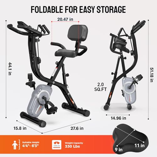Folding Exercise Bike Magnetic Resistance,8-Level Resistance Adjustment, 330LB Capacity 5-in-1 Stationary Bike, Enhanced Comfort Design Ideal for the Entire Family - Image 5