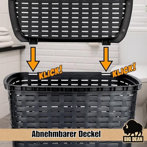 Wäschekorb mit Deckel anthrazit/bräunlich in Rattanoptik XL mit 2 Griffen Wäschetonne Plastik