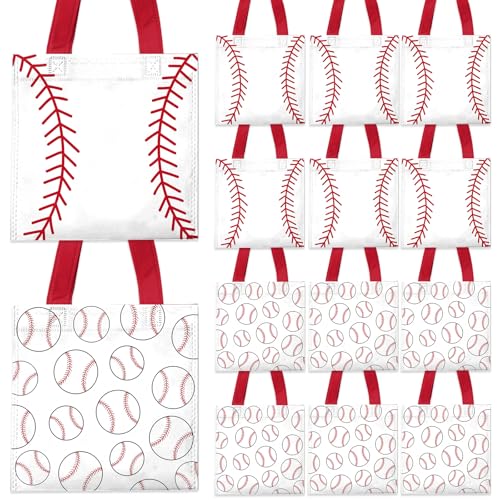 delaimastor 20Pcs Baseball Goodie Bags Non Woven Baseball Bags for Snacks Party Favor Bags for Sports Birthday Supplies (8.66x8.66 Inch)
