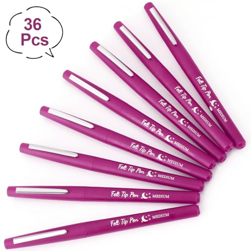 Image of Fuyoooo 36 Pcs Pink Felt Tip Pens Bulk, Quick Dry, 0.7 mm Medium Point
