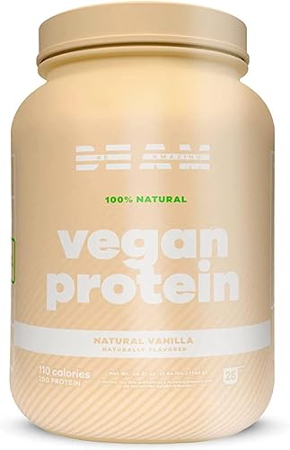 BEAM Be Amazing - Proteína vegana en polvo  071oz de proteína a base de plantas con fibras prebióticas  Mezcla de batido sin azúcar y gluten batido