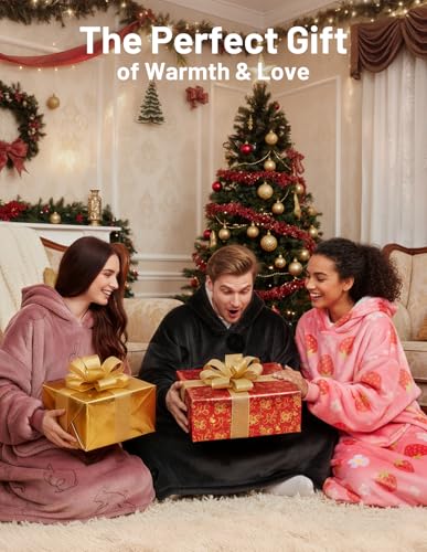 Mewaii Tragbare Decke mit Kapuze und Ärmeln,Kuscheldecke mit Handschuhen Weiche Flanell Sherpa Decke für Damen und Herren Ideal für Zuhause Reisen und Tierliebhaber - Hängeohrkaninchen