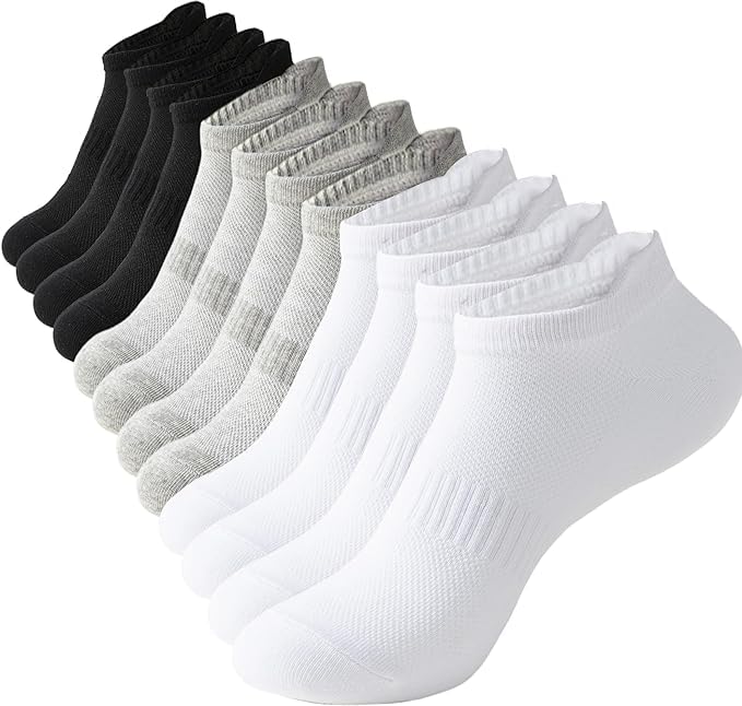 Generic Unisex Ankle Socks, 6 Pairs, Black, Gray, White, 6.5-10.5