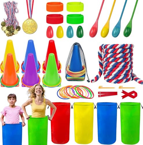 Field Day Games Outdoor Activities Carnival Games for Kids Adult Family Tug of War Rope Potato Sack Bags for Kids Adults Sports Day Games For Yard Games Indoor Outdoor for Carnival Games Combo Set