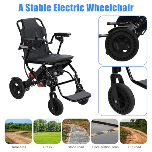 Silla de ruedas eléctrica ligera para adultos, sillas de ruedas eléctricas portátiles motorizadas para adultos con motores de 500 W, silla de ruedas de rango de 12 millas (negro)