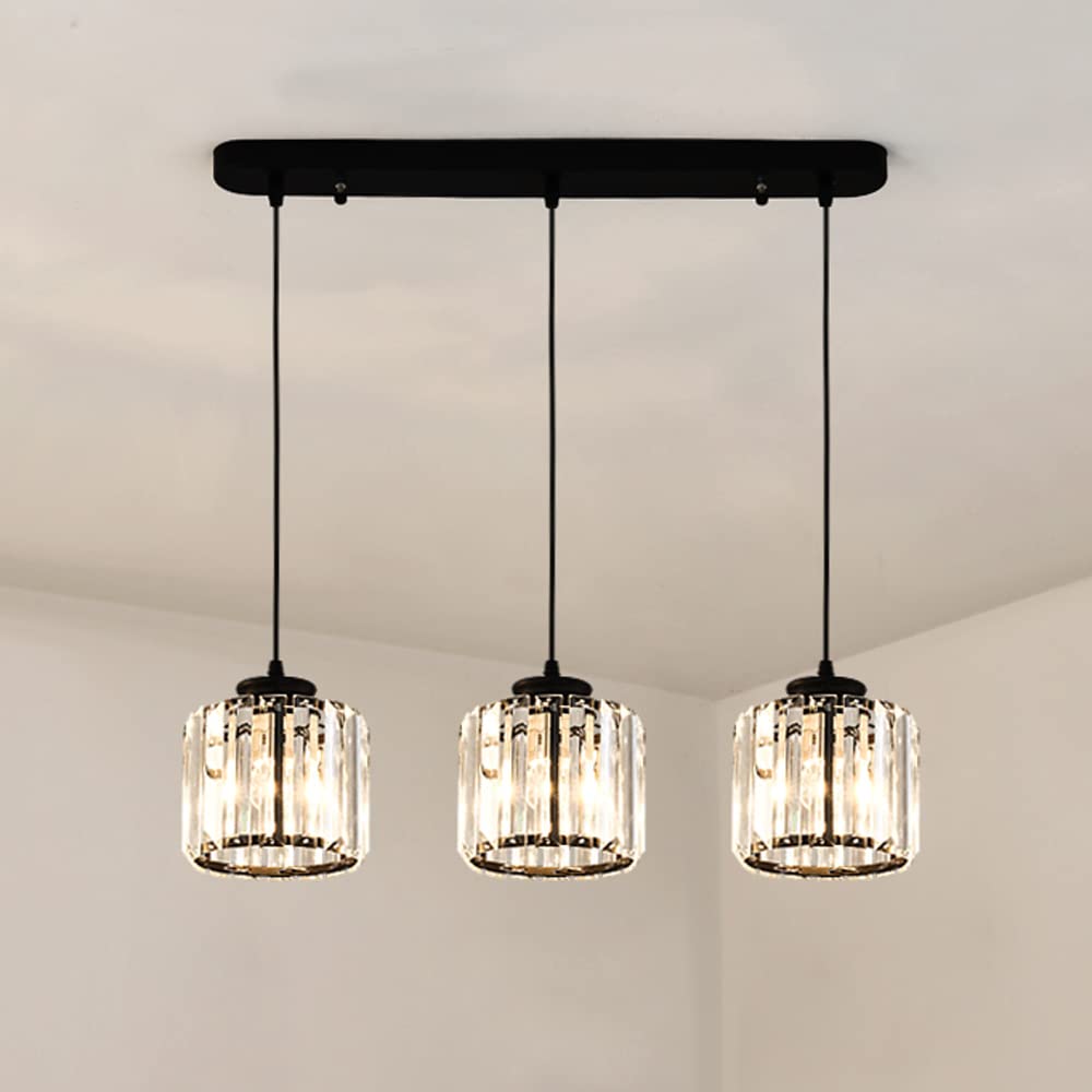 HXYSXHJUO Luxury Three Heads K9 Crystal Pendant Light Fixtures,Bedroom Bedside Metal Hanging Lamp, Adjustable Height Chandelier Fixture