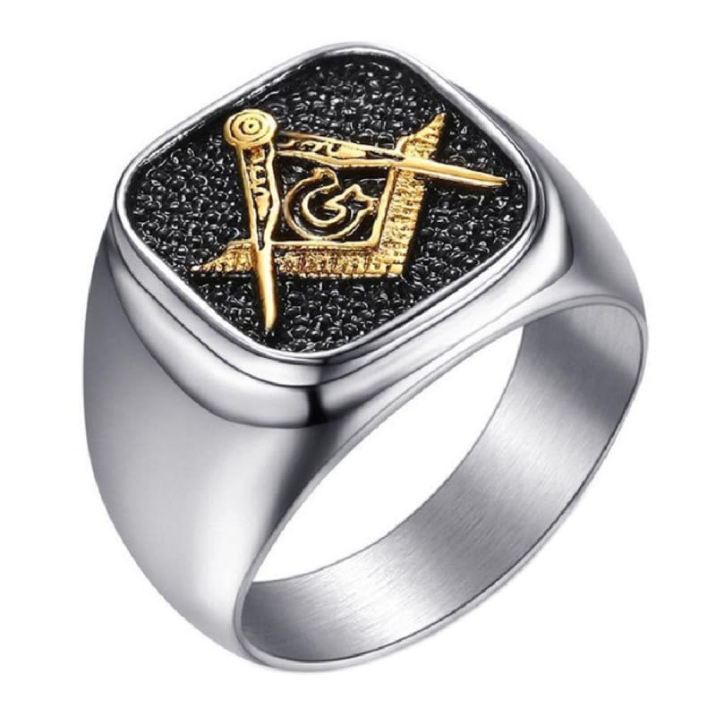 BOBIJOO Jewelry - Bague Chevalière Homme Franc-Maçon Acier Argenté Or Doré Plaqué Symbolique...