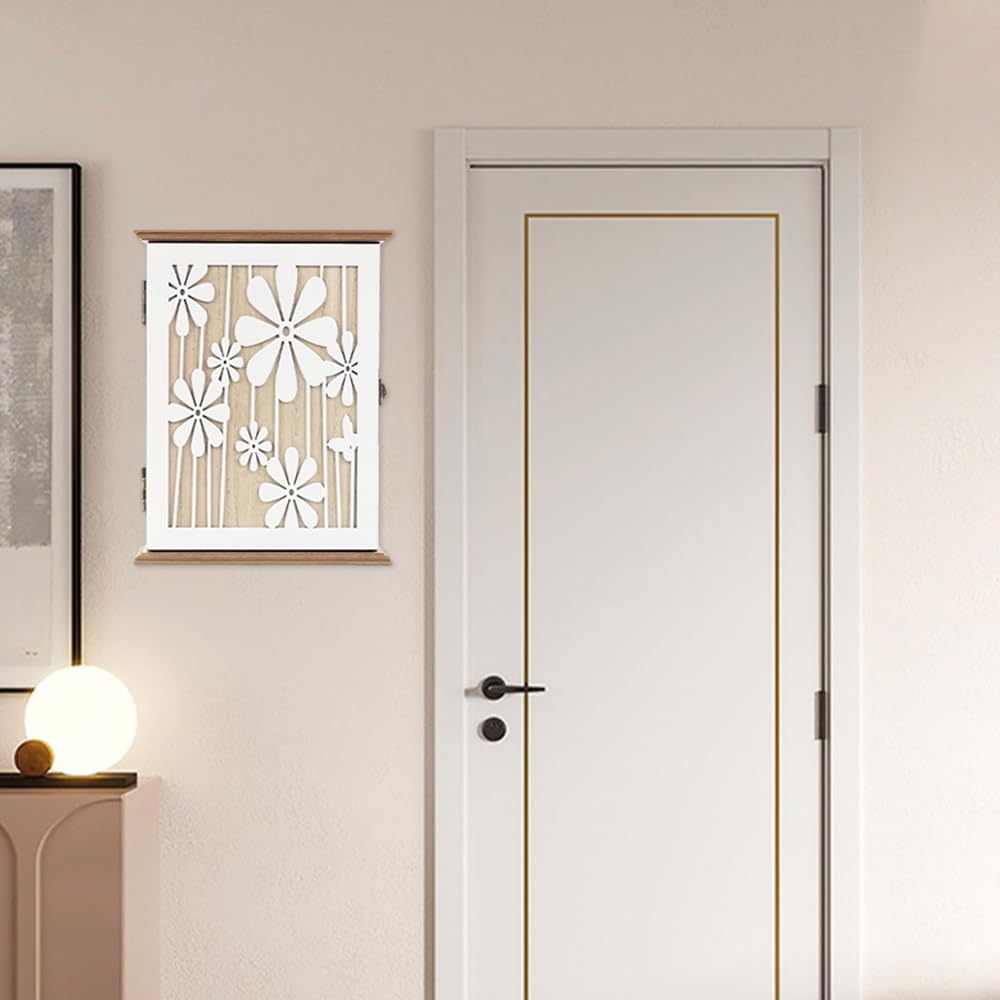 Cassetta Portachiavi in Legno Motivo a margherita Portachiavi Da Parete con 6 Ganci per Chiavi Cassetta Portachiavi Da Parete in Legno Per ingresso, Corridoio, Camera da letto, Soggiorno