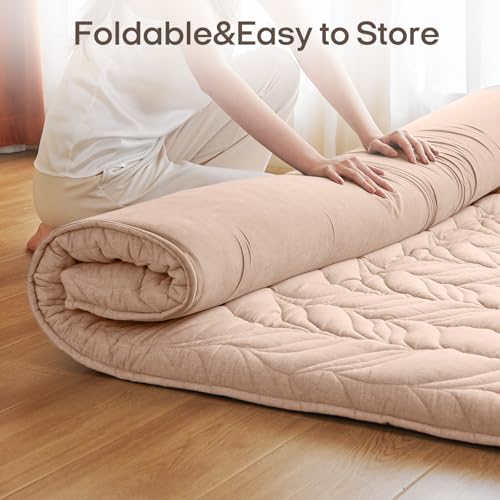 Image of ZonLi Japanese Floor Mattress Futon Mattress Queen Size, 4 inch Thicken Roll Up Tatami Mat w / 100% Cotton Washable Cover, Portable & Foldable Floor Bed Mattress for Sleeping, Dormitory, Adult Kids, Coffee