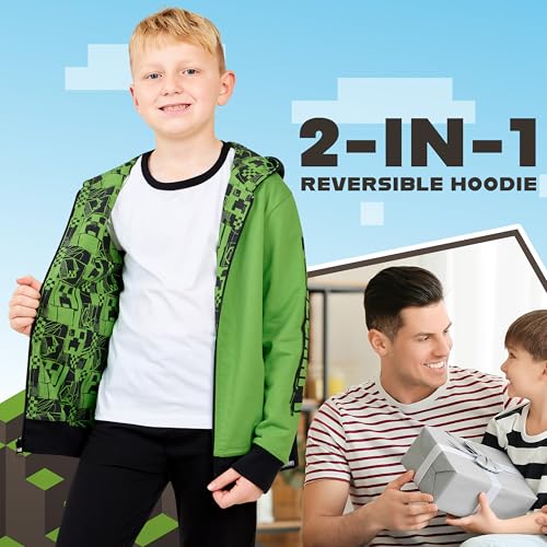 Minecraft Boys Hoodies - Reversible Hooded Sweatshirt for Kids Teenagers 5-14 Years Warm Zip up Hoodie Gamers Gifts2