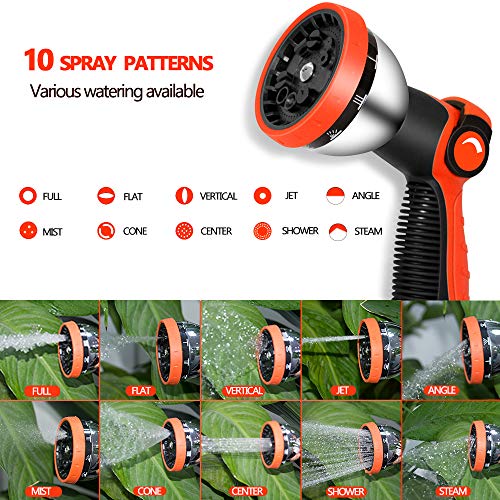 Hqmpc Garden Hose Nozzle Metal Hose Spray Nozzle Water Hose Nozzle 10 Patterns Hose Nozzle Spray Nozzle For Hose Watering Car Washing With 1 Pcs Male Quick Connect Nipple And 4Pcs Washer #TOP1