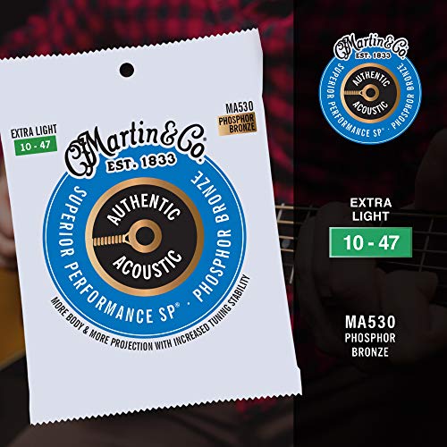 Martin Guitar Ma530 Authentic Acoustic Extra Light Guitar Strings, 92/8 Phosphor Bronze #TOP4