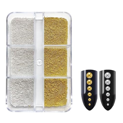 KAHZOR 1 Pièce Micro Caviar et Mini Caviar, Or Argent Perles Ongles Rond Bijoux, Deco Ongle Nail Art, Accessoires Ongles, Strass Accessoires pour Nail Art...
