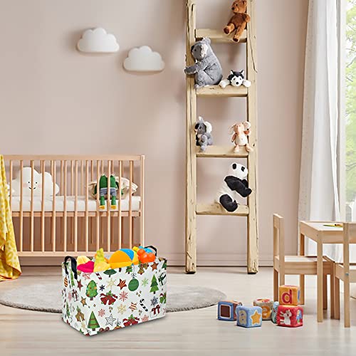 Image of CLOCOR Rectangular Christmas Basket,Cute Pattern Christmas Gifts Basket Empty,Waterproof Christmas Storage Box with Handles,Kids Room Decor(Gift Basket)