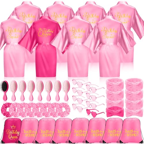 Coume 48 Pcs Women Birthday Robe Birthday Queen Squad Robe Sunglasses Scrunchie Headbands Comb Bag for Spa Party