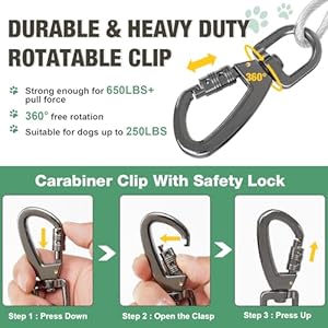 Dog Tie Out Cable 10FT,Dog Runner Lead for Yard with Heavy Duty Safety Buckle,Dog Zipline for Backyard,Dog Tether for Small Large Dogs Up to 250LBS,Dog Chain Leash for Outside,Camping,Outdoor