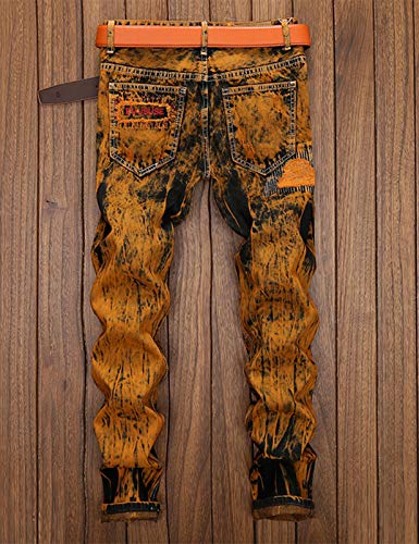 Men's Ripped Paint Jeans Pants Slim Fit Straight Distressed Denim Trousers2