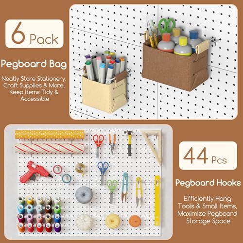 Peg Board, 4 Pack Metal PegBoard Organizer with Accessories, White Pegboard Panels with 50 Pcs Hooks and Baskets, Wall Organizer for office, Craft Room Organization, Garage, Sewing Room - Image 5