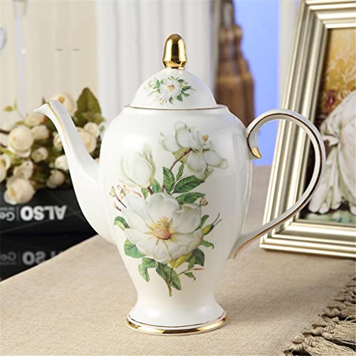 Gretd Camellia Pattern Coffee Set English Porcelain Tea Set Ceramic Pot Creamer Sugar Bowl Teapot Set (Color : A, Size : As The Picture Shows) #TOP7