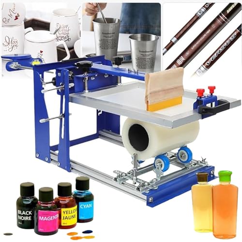 Image of WLYPE Manual Cylinder Press Printer, Curved Bottle Screen Printing Machine,Suitable for Printing Cylindrical and conical Products with a Diameter of Less Than 170mm