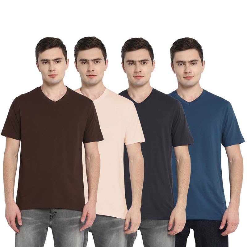 Image of Aventura Outfitters Men's V Neck 100% Cotton Regular Fit T-Shirt (Pack of 4)
