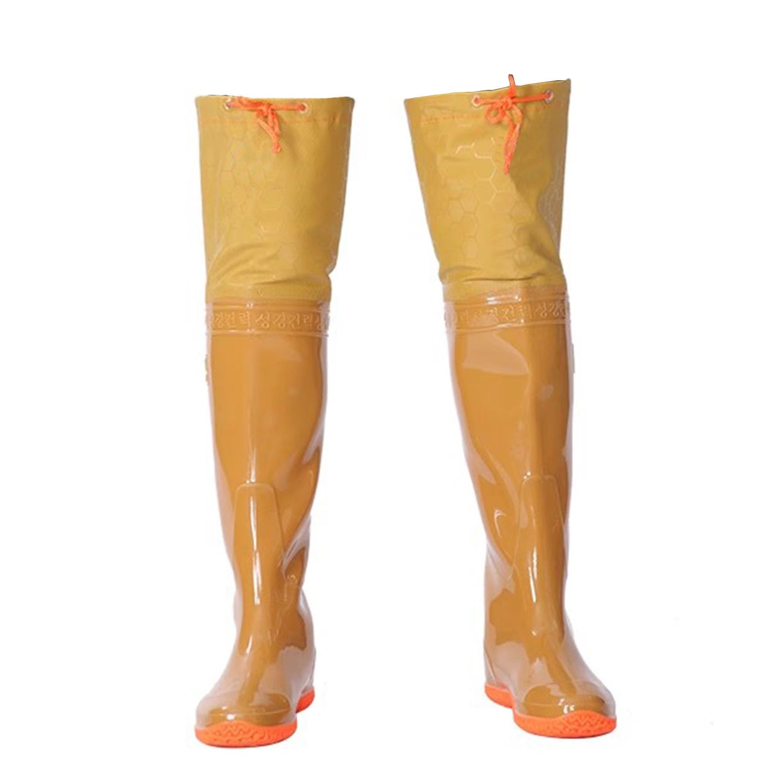 Wodery PVC do połowy uda, Wodery wędkarskie z PVC, wodoodporne, lekkie, bieżnikowaną podeszwą, żółte, różne rozmiary w Wielkiej Brytanii