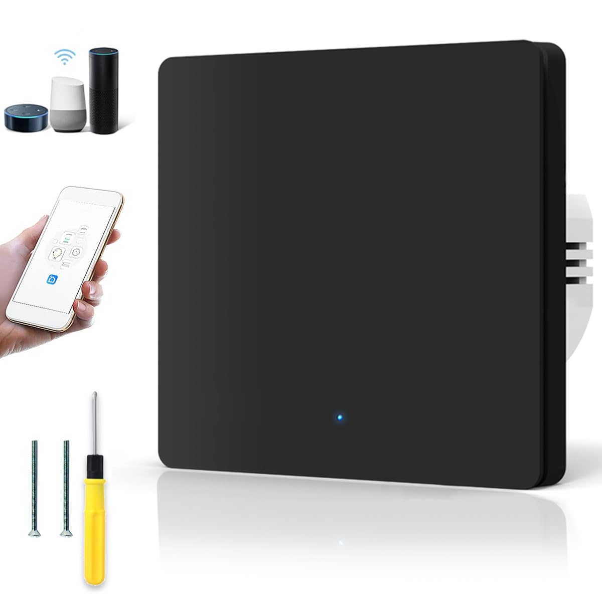 Acmerota Interruptor de luz inteligente ZigBee Interruptor de luz de pared inteligente Cable neutro requerido1 Gang 1 vía, interruptor de luz de control remoto/voz compatible para Alexa (negro)