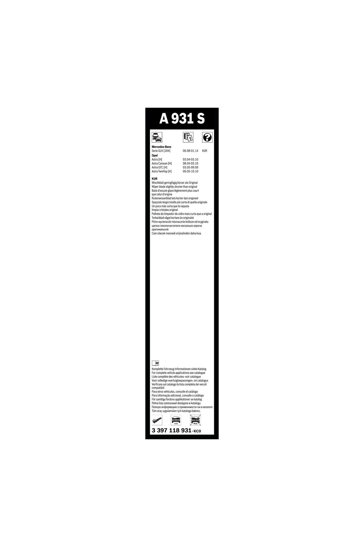 Bosch Aerotwin silecek seti - [550/450 mm] MERCEDES-BENZ Serie GLK (2008-2014) [204] #A931S