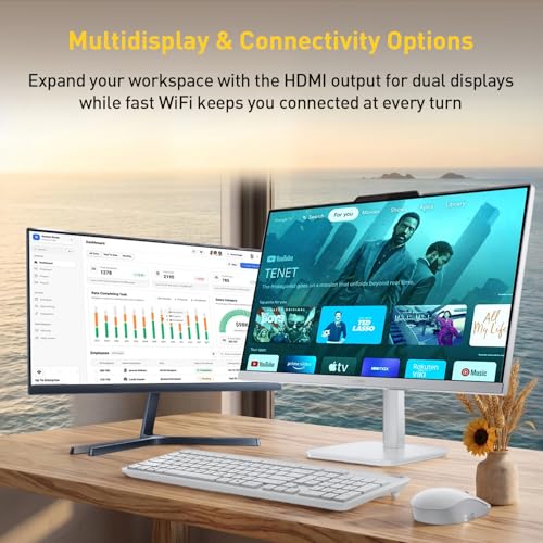 Image of Lenovo 24 inch FHD A100 All-in-One Desktop Computer for Home Office, 16GB RAM, 1TB Storage, Microsoft Copilot AI, Intel 8-Core CPU, Wireless KB & Mouse, Support Dual Display, Win11, White, w / 64GB USB