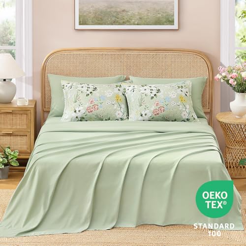 Image of Andency Twin 5 Piece Reversible Comforter Set, Floral Gingham Bedding,Sage
