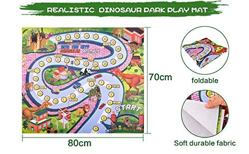 Cradream Dinosaur Toys Jurassic Park Toys Playset with Play Mat Rug Race Cars Trees and Rug, Preschool Learning Egg Jurassic Word Dinosaur Sets Gift for Kids Boys Girls Toddlers Age 2 3 4 5 - Thumbnail 3