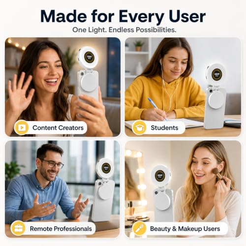 Image of W50 Magnetic Selfie Ring Light for Mobile Phone, Foldable LED Clip Lamp with 180 Degree Adjustable Angle and Sticky Ring Mount for Video Calls, Vlogging, Live Streaming and Selfies