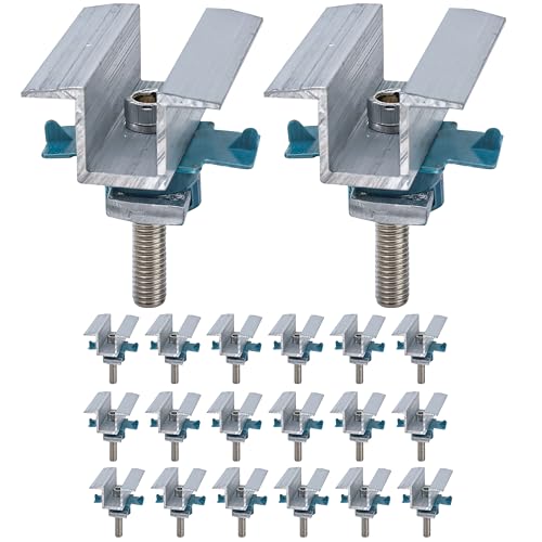 20Pcs Solar Panel Clamps for Unistrut System Mount, Clips Bracket Mounting Hardware, Wide PV Photovoltaic Support Mid Mount, Adjustable Secure Aluminum Kit with Bolt Nut Fit Standard Roof Solar Panel