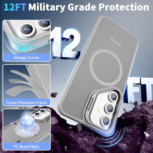 Image of DIZORO TPU Samsung Galaxy S25 Plus 5g Case Compatible with Wireless Charging,with Camera Stand,Military Grade Drop Tested,Translucent Hard Back Soft Edge Back Cover(Titanium)