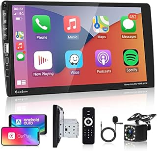 Single Din Touchscreen Car Stereo Apple Carplay, Rimoody 9 Inch 1 Din Touch Screen Car Radio with Bluetooth FM AM Radio Mirror Link TF/USB/AUX Input Car Multimedia Player + Backup Camera