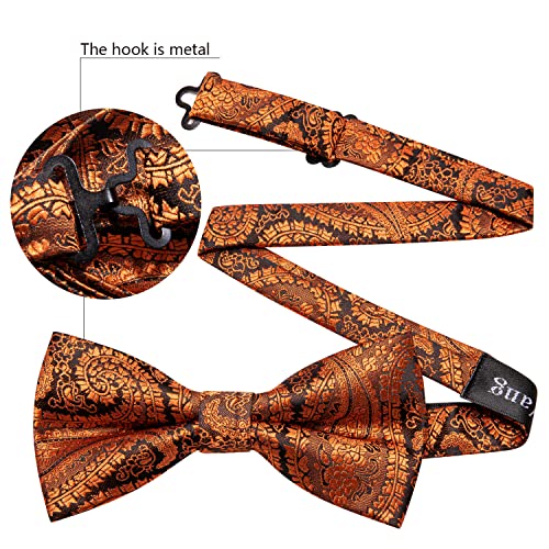 Image of Barry.Wang Paisley Striped Bow Tie for Men Silk Pre-Tied Bowtie Pocket Square Cufflinks Set Formal Wedding Party Prom