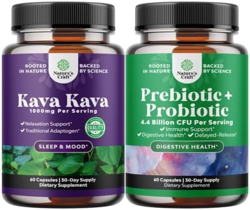 Bundle of Kava Kava Root Extract Supplement 1000mg - Fast Acting Herbal with Kavalactones for Balanced Mood and Prebiotics and Probiotics Gut Health Supplement - Digestive Health Acidophilus Probiotic image 3