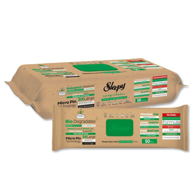 Sleepy Easy Clean Biodegradable Surface Cleaning Wipes | Tea Tree & Lime Additive | 50 Sheets