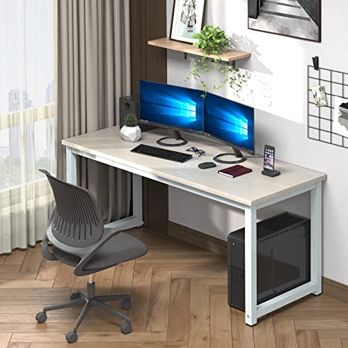 NSdirect Large Office Desk for Home Office, Large 63' Computer Desk Table, Wide Writing Study Desk for 2 Person, Metal Sturdy Frame Thicker Steel Legs, (White Oak, 63'L x 23.6'W x 29.5'H)